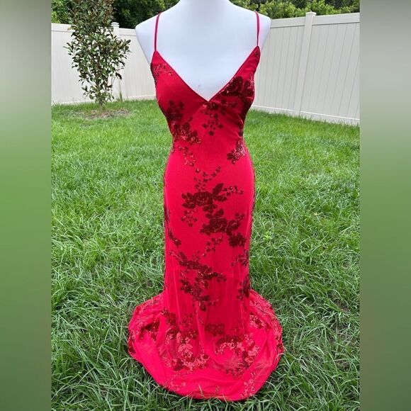 NWT Lulu’s Valhalla red sequin lace up maxi elegant formal dress Sz XL - Picture 1 of 12